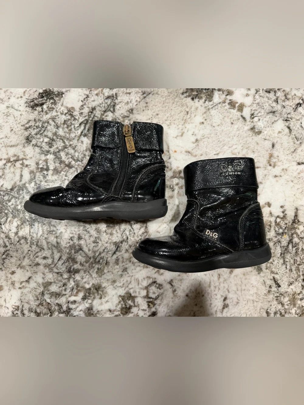 Dolce & Gabbana Black Patent Leather Kids Ankle Boots with Side Zip